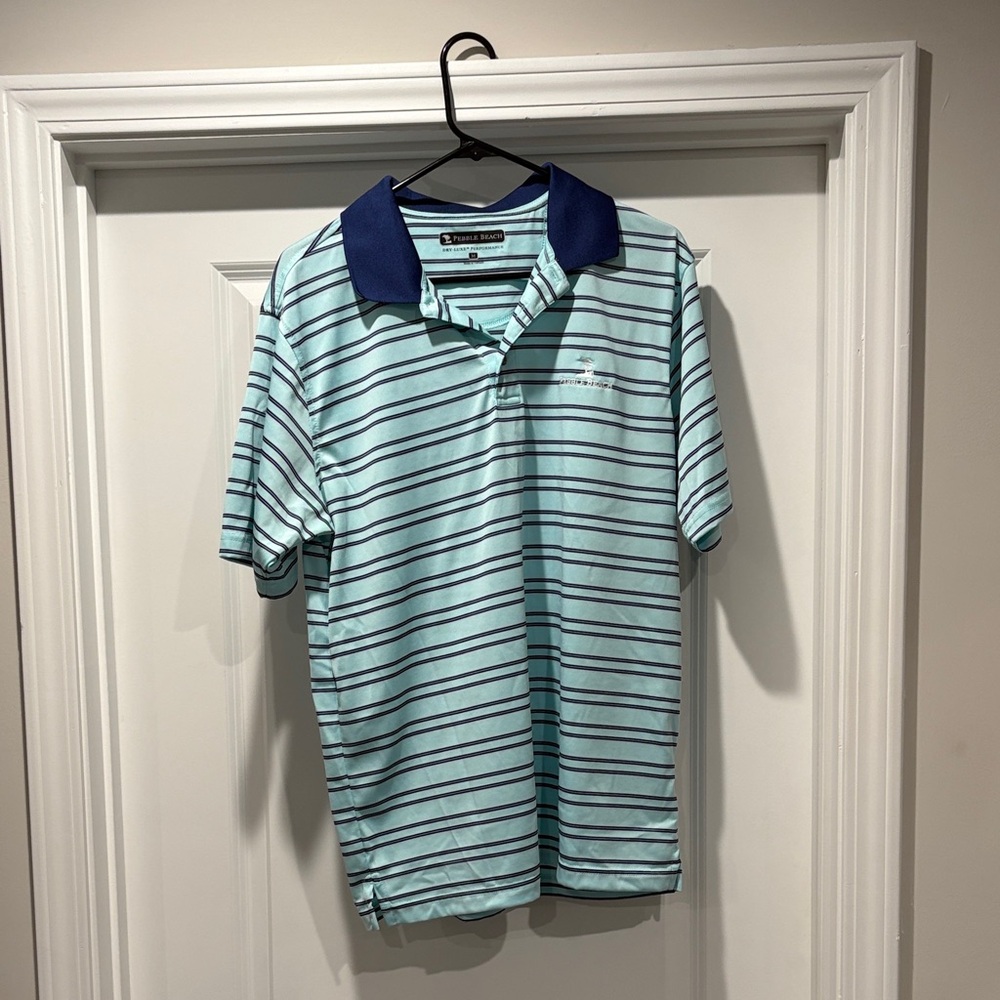 Pebble Beach Light Seafoam Polo with Navy Stripe Collar